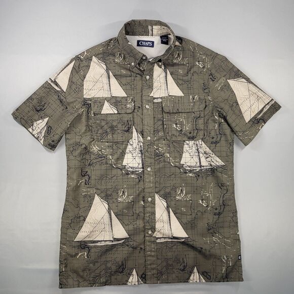 Chaps Other - Chaps Men’s Vented Fishing Shirt - Nautical Sailboat & Old World Map Print Sz S